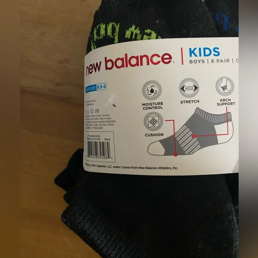 New Balance NEW Little Boy Black Low Cut Active Socks Medium Shoe Size 8.5-2